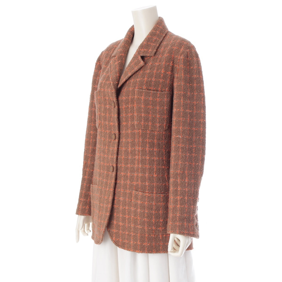CHANEL COCO Button Tweed Check 3B tailored jacket P05948 Brown orange 38