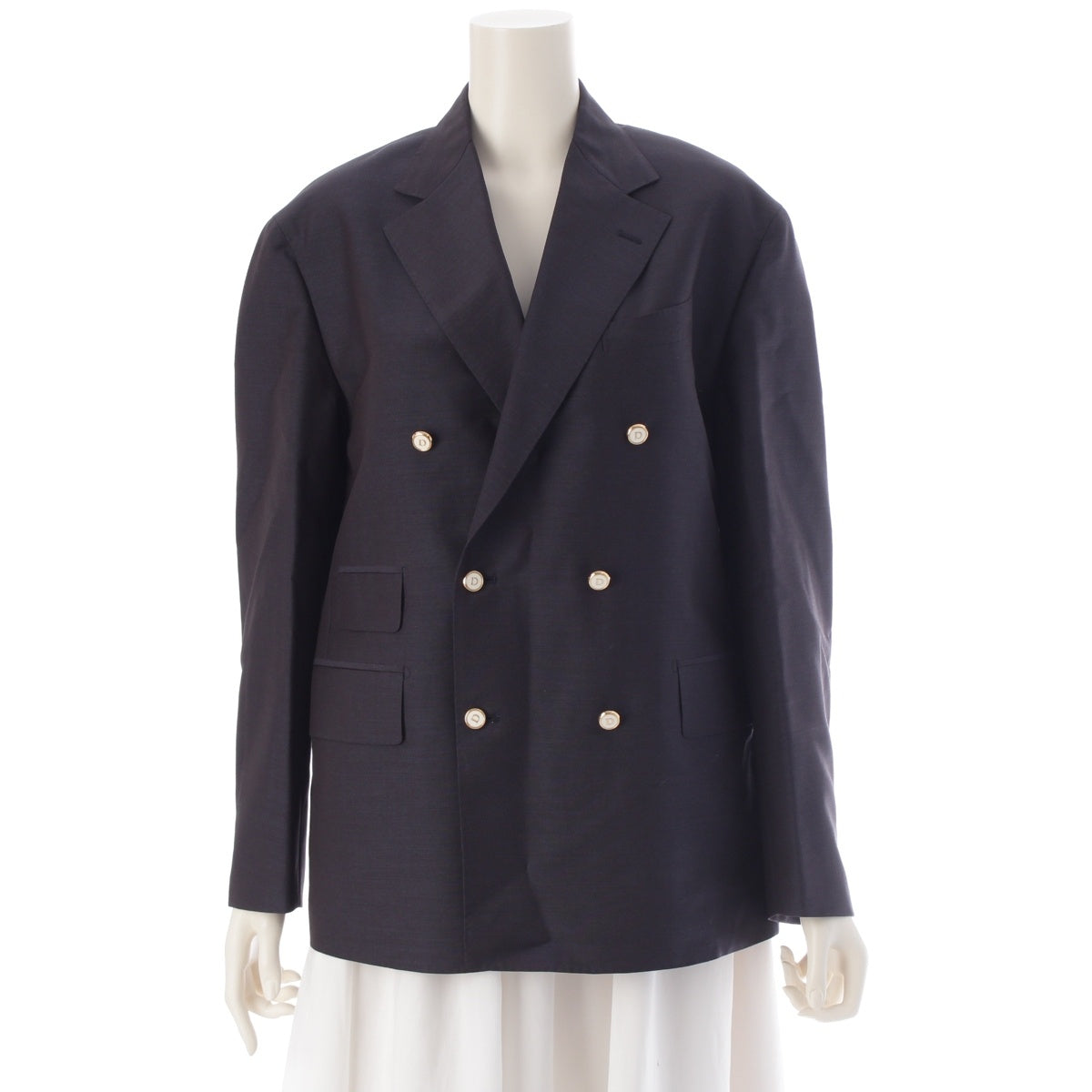 Drawer wool Double Breasted Summer tailored jacket Navy blazer with logo and gold buttons 6522-299-0762 Navy 36