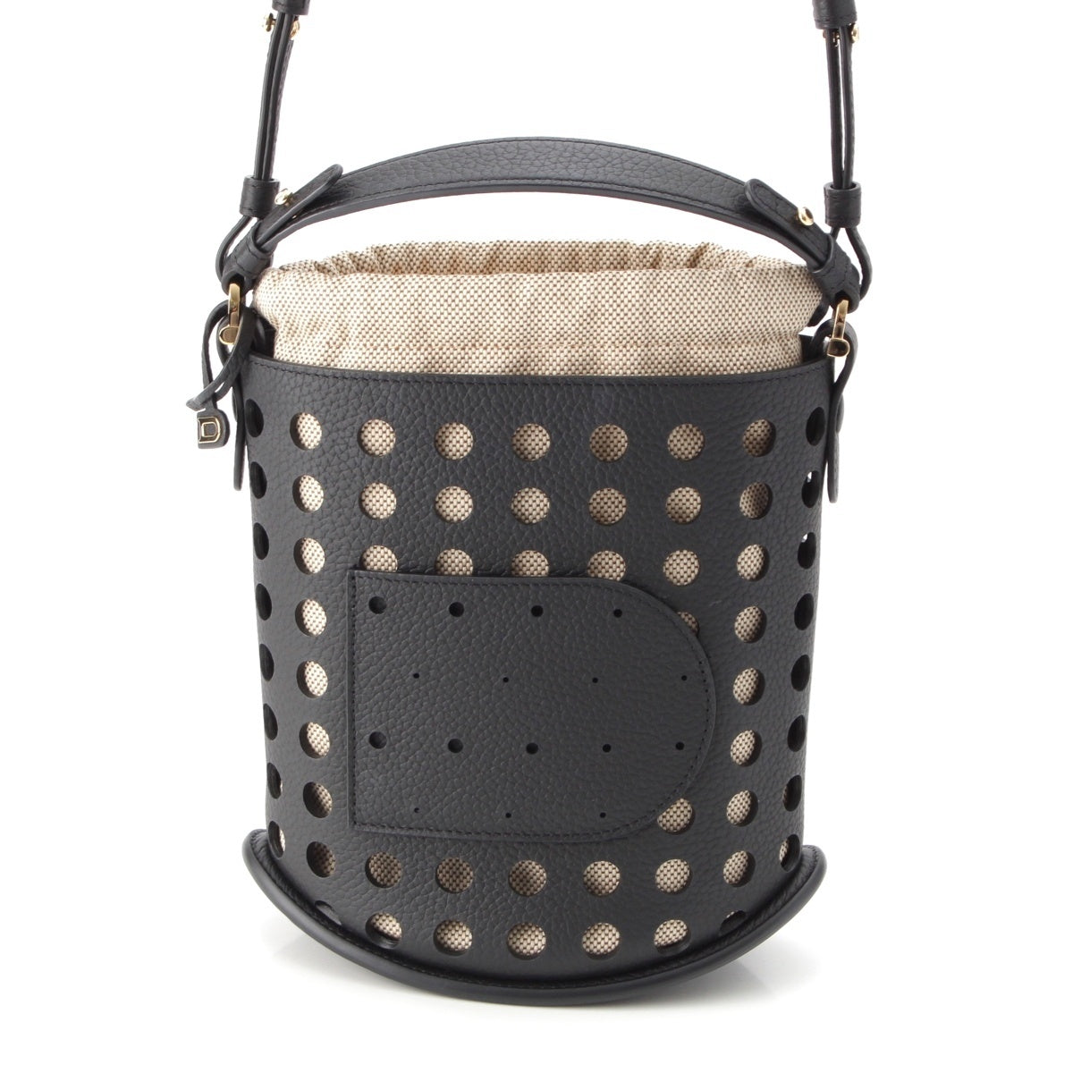 Delvaux Taurillon Clemence soft grain leather Bread Mini Airless Bucket Drawstring Bag 2way Shoulder Handbag black