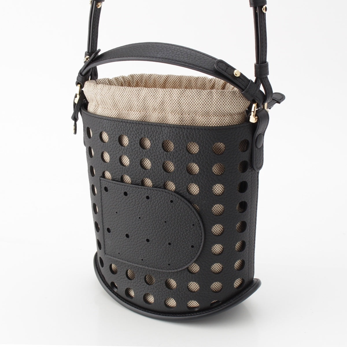 Delvaux Taurillon Clemence soft grain leather Bread Mini Airless Bucket Drawstring Bag 2way Shoulder Handbag black