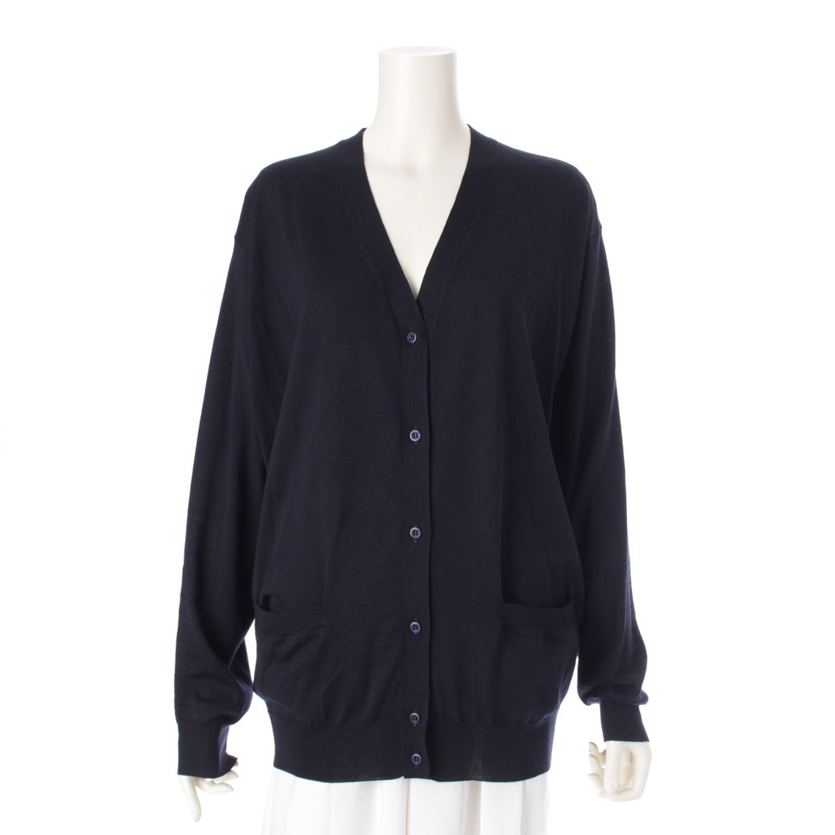 PRADA wool V neck cardigan tops DNA00S Navy 44