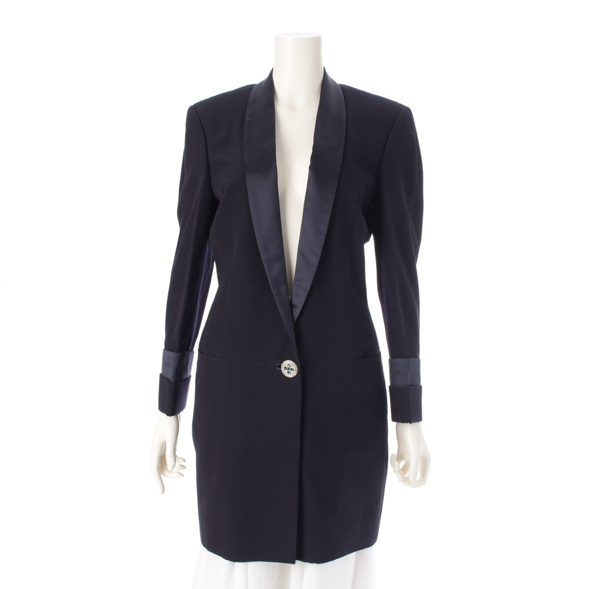 Gianni Versace Silk and wool Color Stone Buttons tailored jacket Coat outer black 40