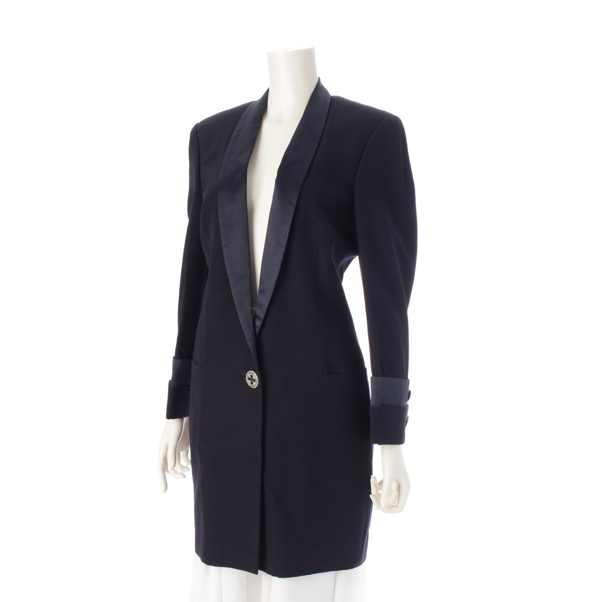 Gianni Versace Silk and wool Color Stone Buttons tailored jacket Coat outer black 40