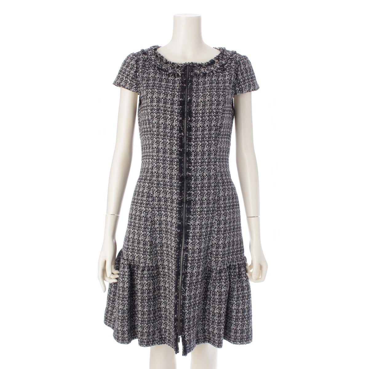 FOXEY Tweed sleeveless zip-up one piece dress 38984 Black White 38