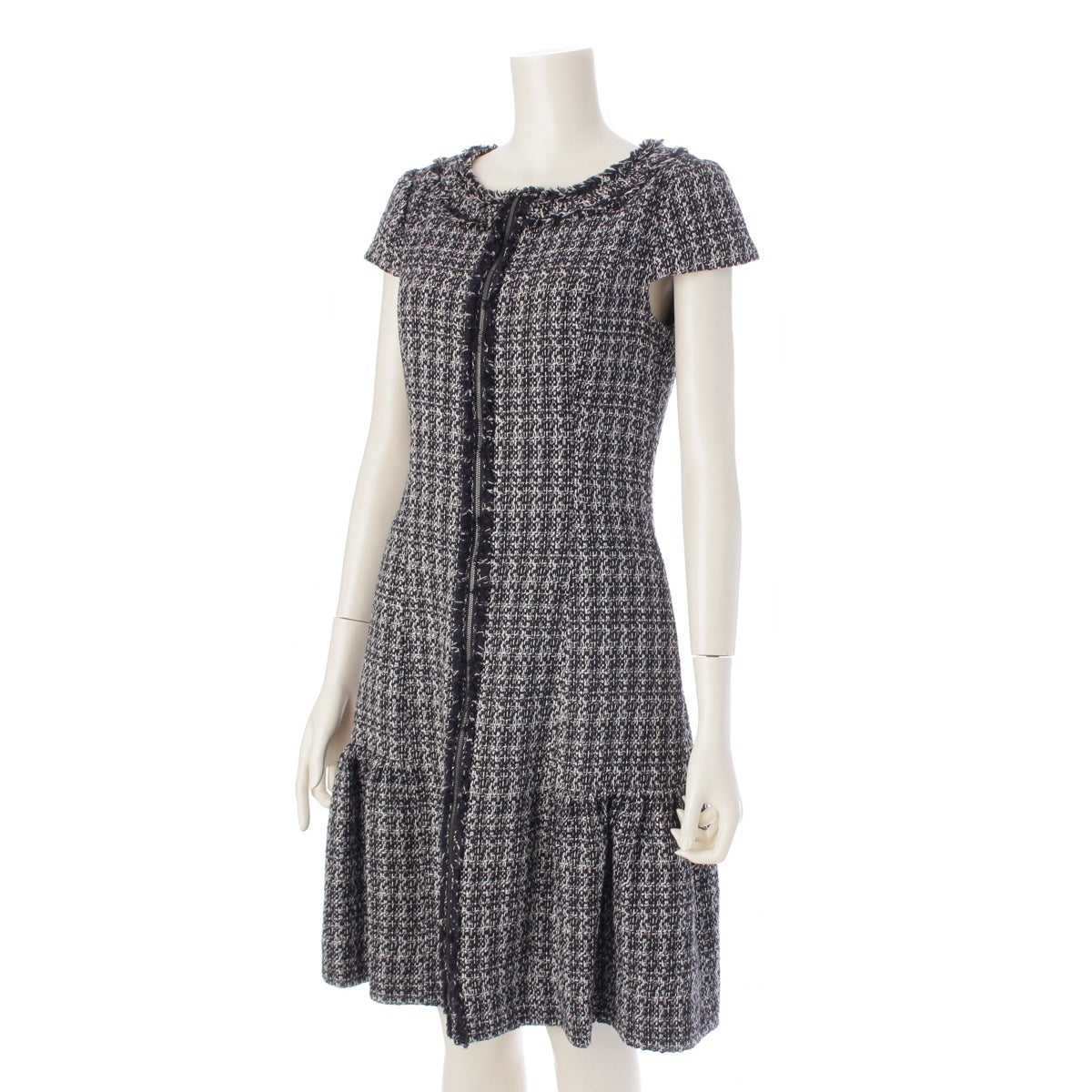 FOXEY Tweed sleeveless zip-up one piece dress 38984 Black White 38