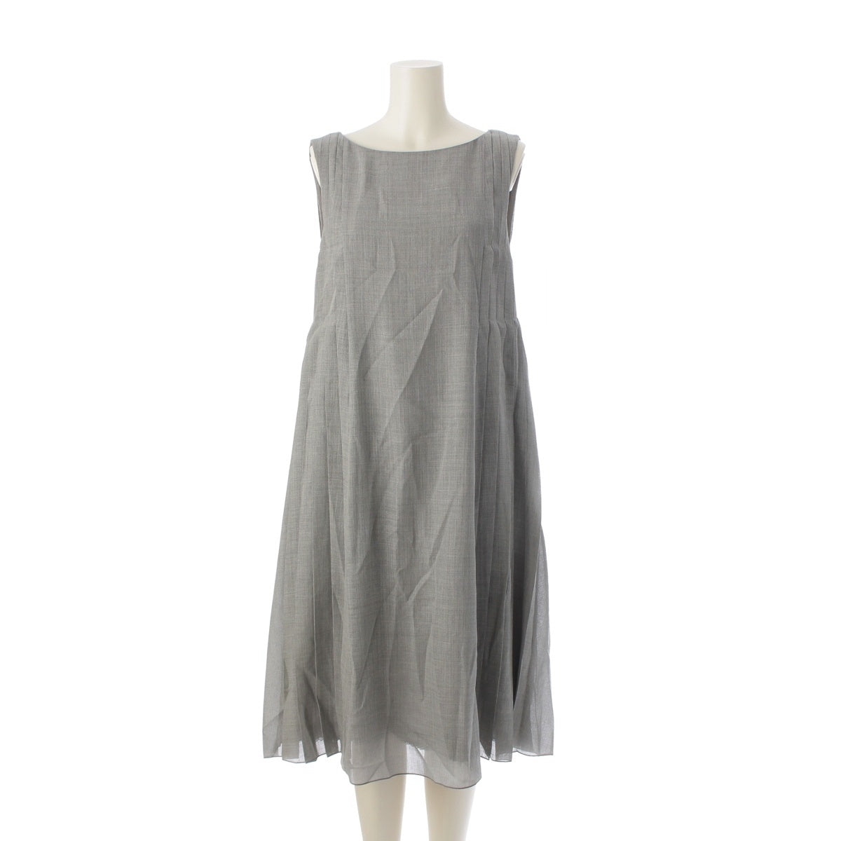 FOXEY wool cupro cotton Side Pleated Sleeveless one piece skirt 44690 gray 40