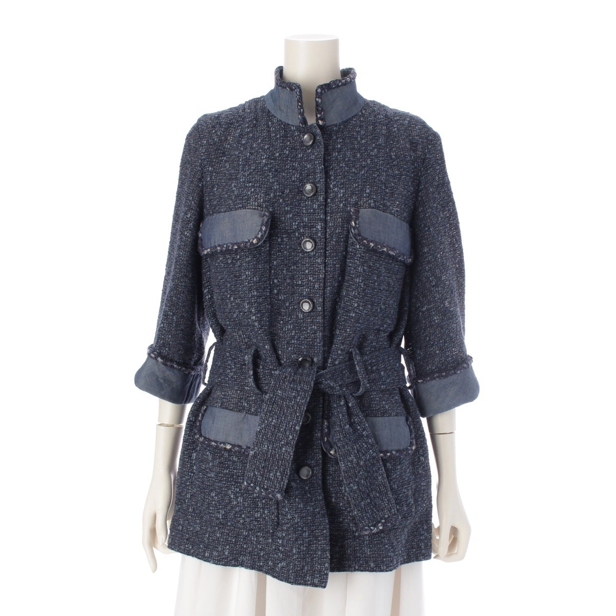 CHANEL Cotton Tweed Jacket outer P43162 Indigo blue 42
