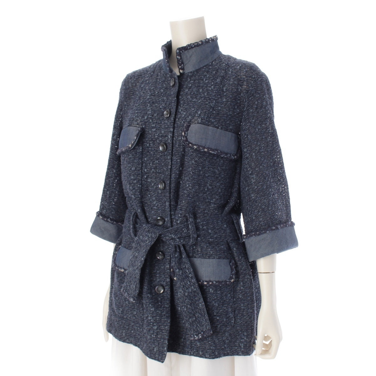 CHANEL Cotton Tweed Jacket outer P43162 Indigo blue 42
