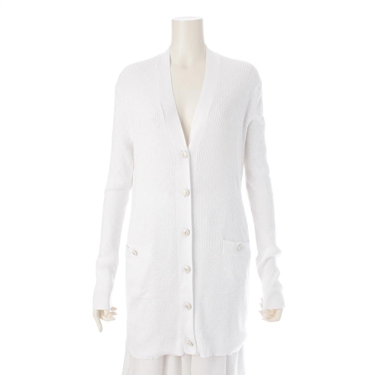 CHANEL Matelasse motif COCO Mark button long sleeve knit cardigan P45654 white 42