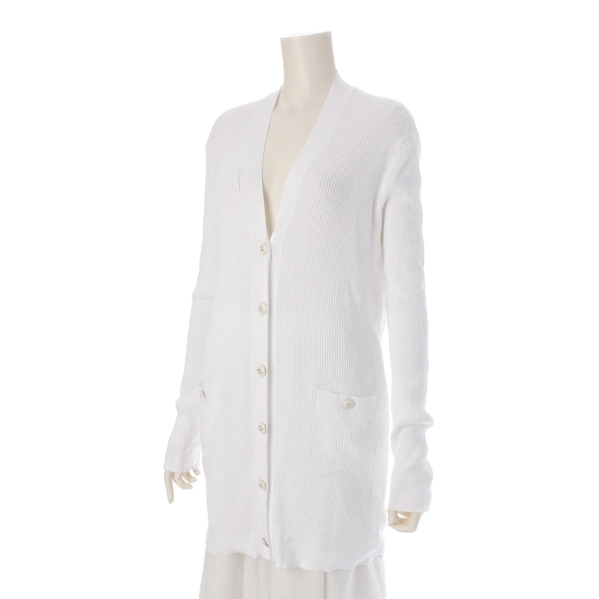 CHANEL Matelasse motif COCO Mark button long sleeve knit cardigan P45654 white 42