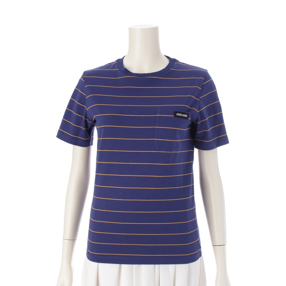 MIUMIU cotton Border Jersey Short sleeve T-shirt tops MJN537 Navy x orange XS