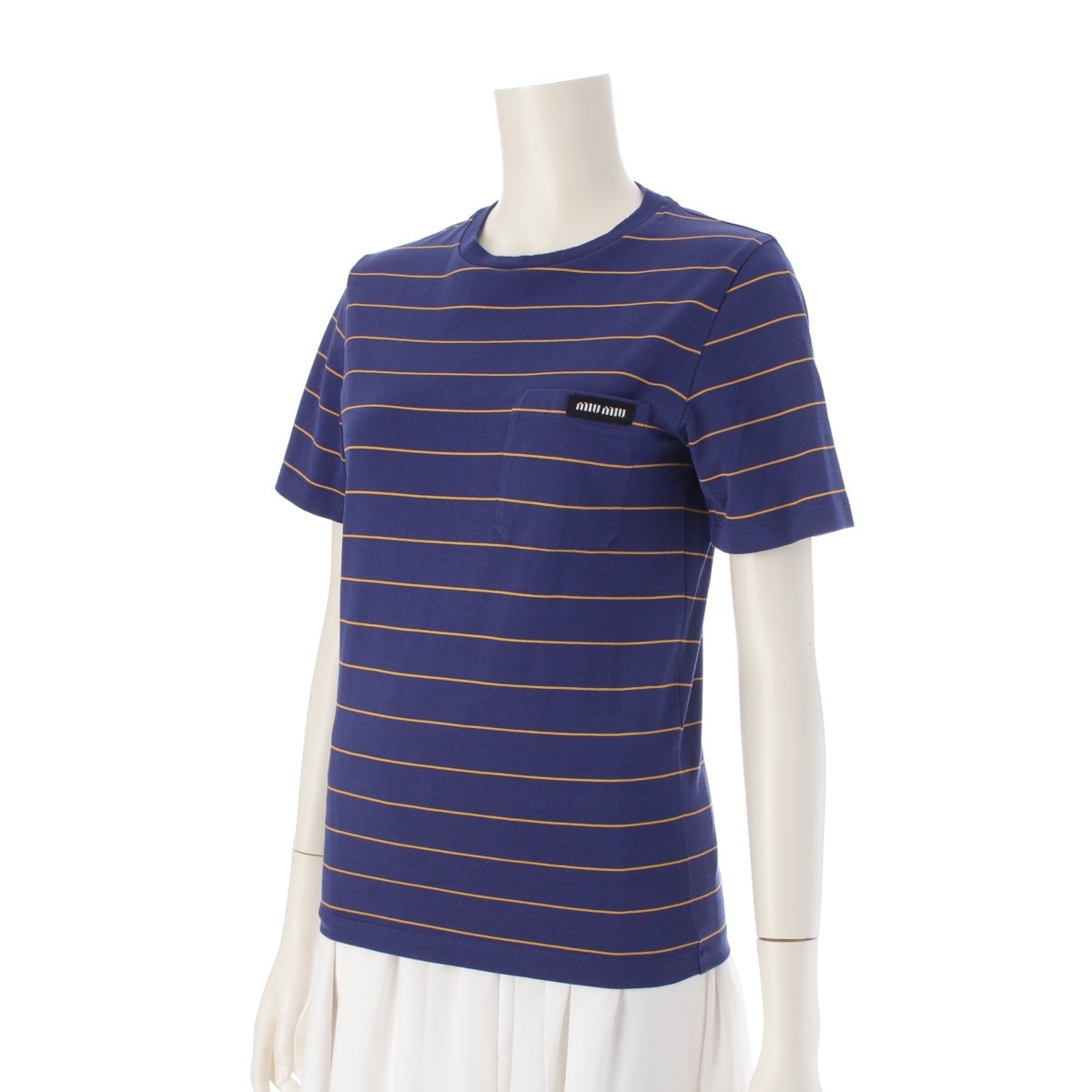 MIUMIU cotton Border Jersey Short sleeve T-shirt tops MJN537 Navy x orange XS