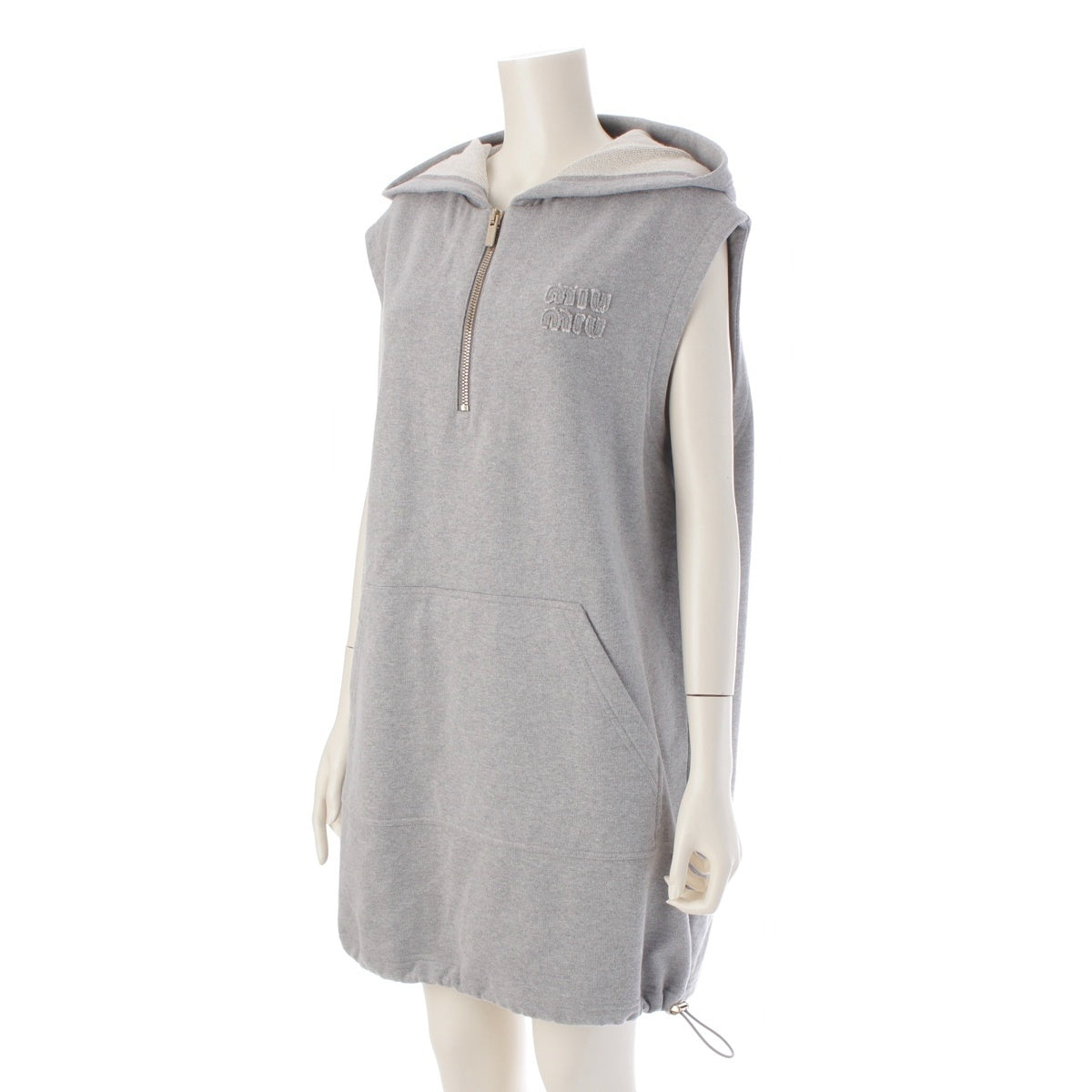 MIUMIU cotton Fleece Hooded Sleeveless one piece Hoodie MF5654 gray 40