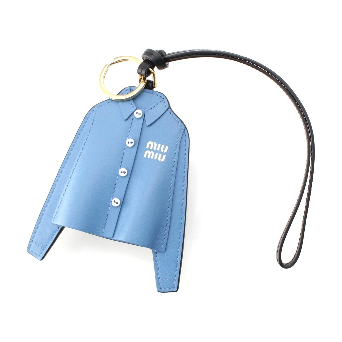 MIUMIU leather Shirt design mirror key ring bag charm blue