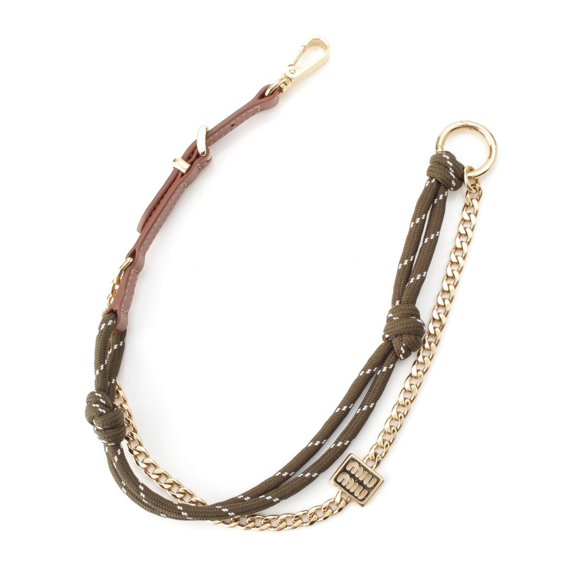 MIUMIU leather Chain Cord Strap Bag charm Khaki x Brown