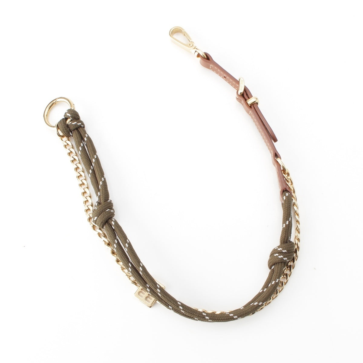 MIUMIU leather Chain Cord Strap Bag charm Khaki x Brown