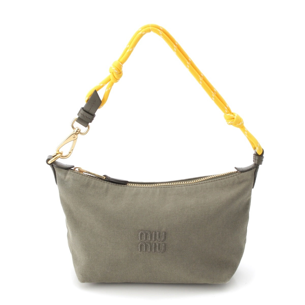 MIUMIU cotton Logo Gabardine Pouch Mini Handbag 5NE841 Khaki x yellow