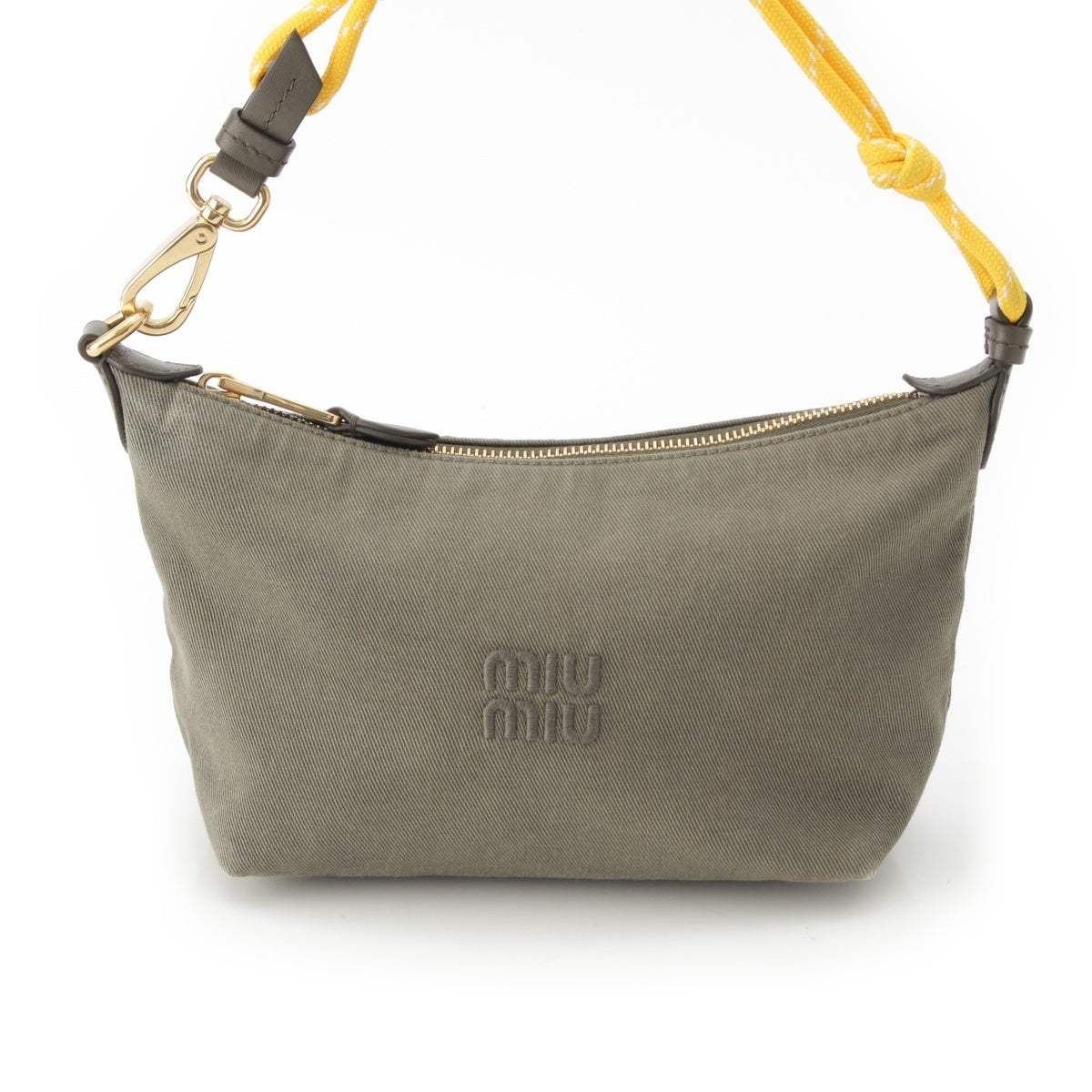 MIUMIU cotton Logo Gabardine Pouch Mini Handbag 5NE841 Khaki x yellow