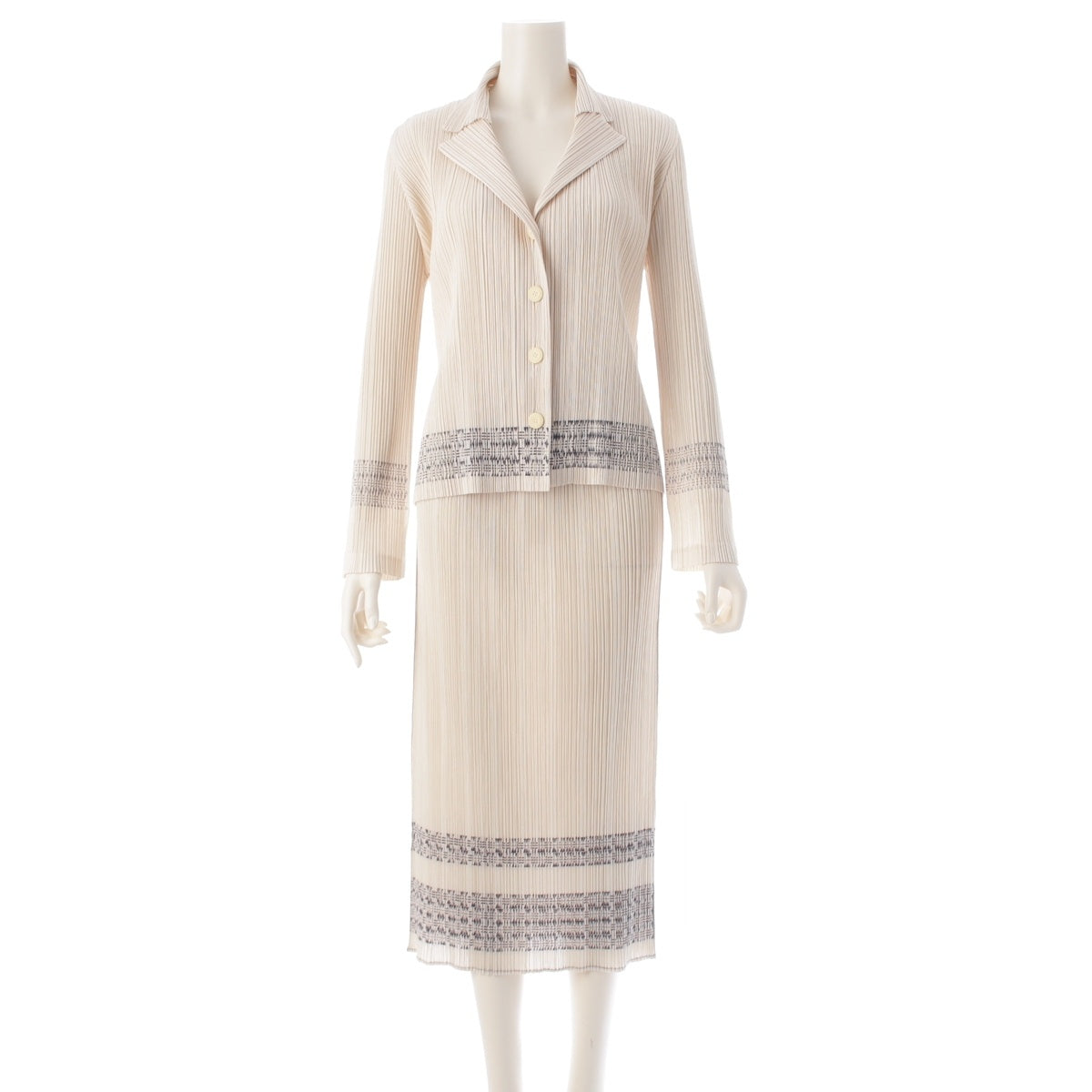 PLEATS PLEASE ISSEY  Pattern Print Skirt setup Jacket PP73-JD602/JG604 beige 3/2