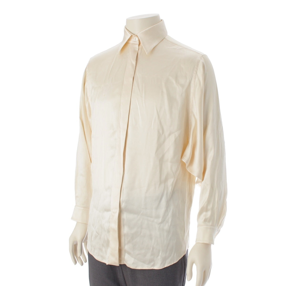 HERMES silk Margiela period vintage Long sleeve shirt tops Ivory off-white 38