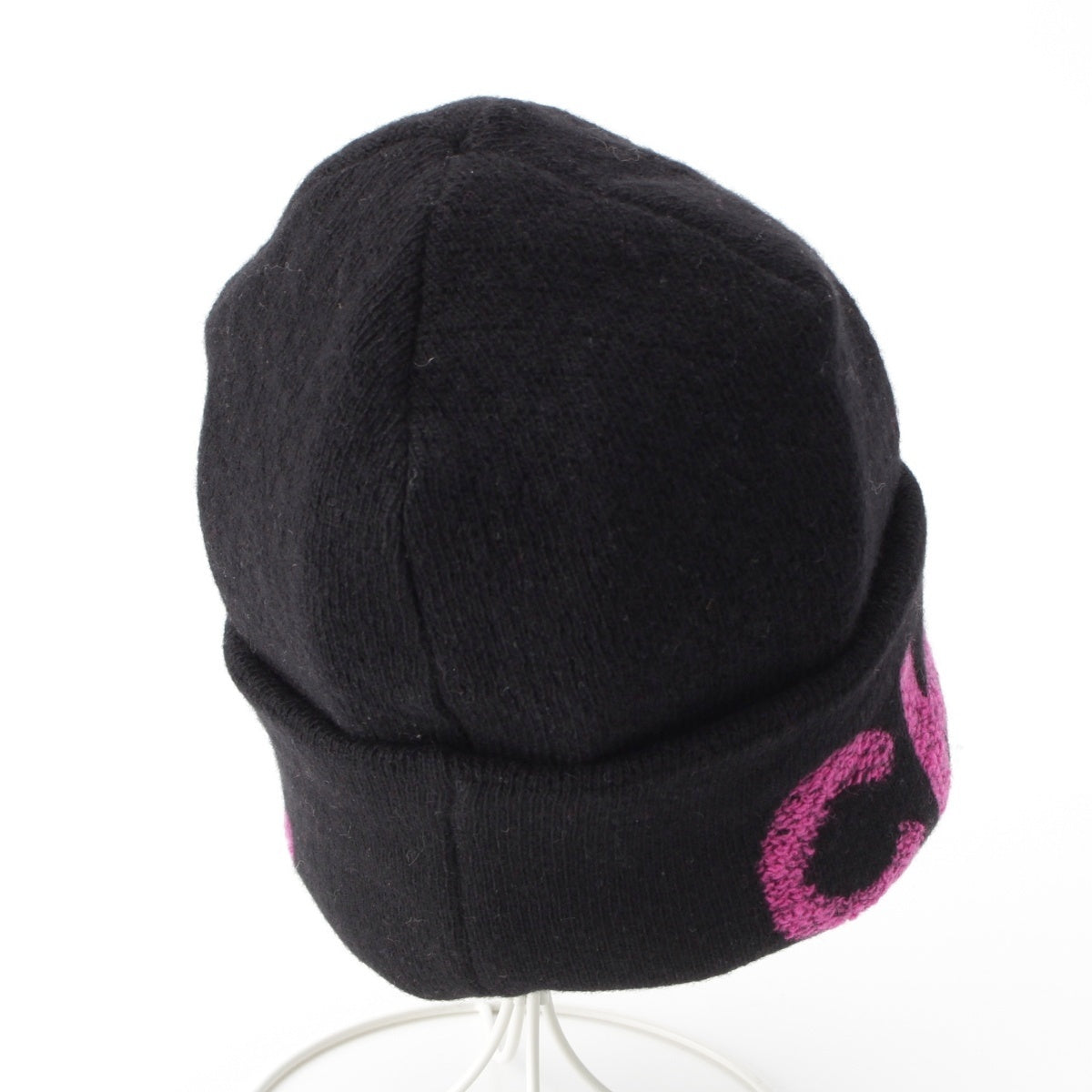 CHANEL cashmere blend logo Knit cap Beanie hat Black pink