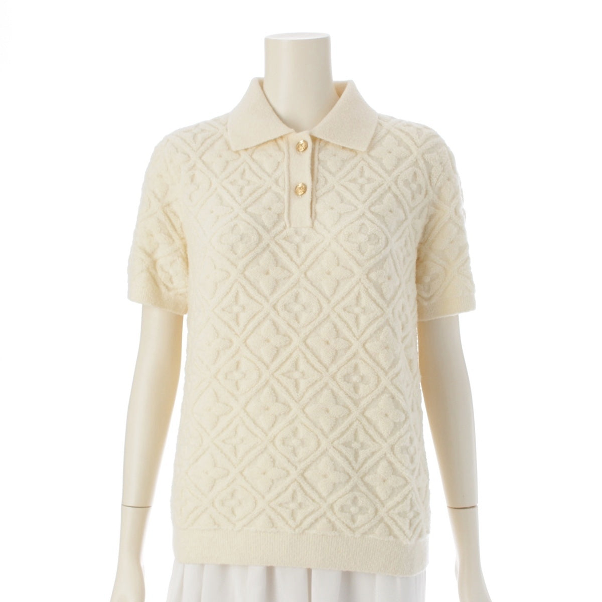 LOUIS VUITTON Wool blend Monogram Tauring Short Sleeve Polo knit tops RW242WW 1AFTWI white S