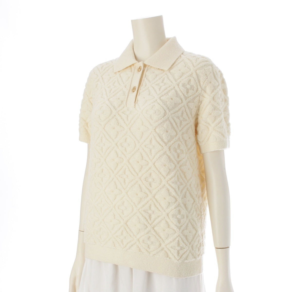 LOUIS VUITTON Wool blend Monogram Tauring Short Sleeve Polo knit tops RW242WW 1AFTWI white S