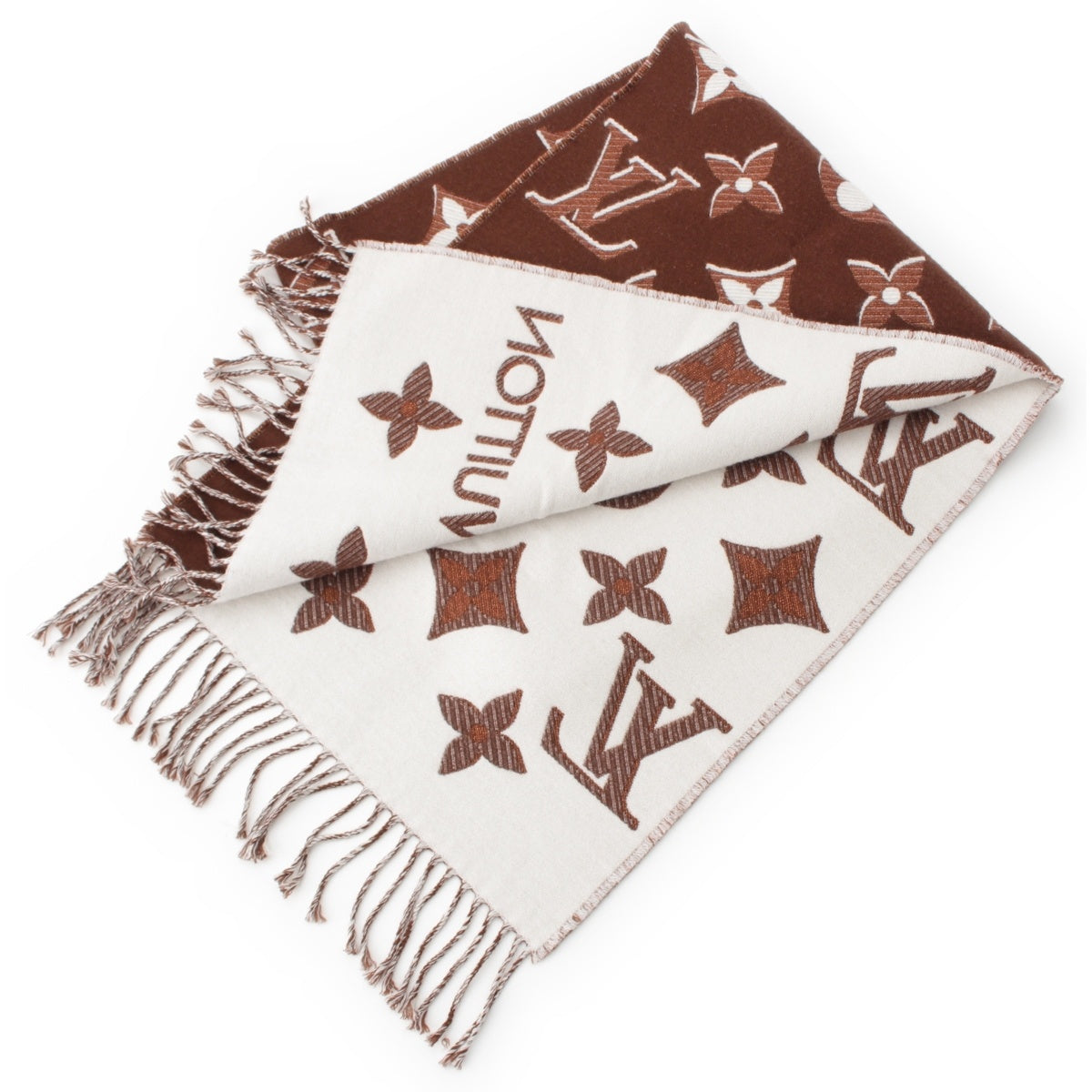 LOUIS VUITTON Monogram Essential Shine Scarf Brown