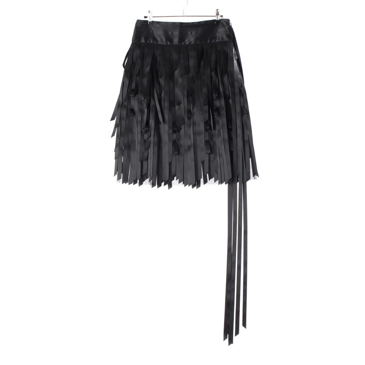 CHANEL Ribbon motif fringe mini skirt P26380 black 34