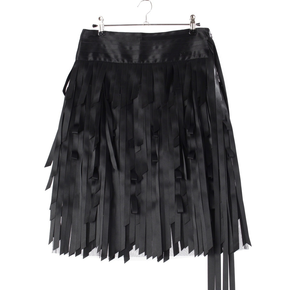 CHANEL Ribbon motif fringe mini skirt P26380 black 34