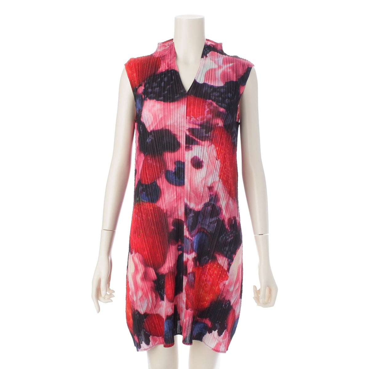 PLEATS PLEASE ISSEY  Strawberry Pattern Sleeveless one piece dress PP11-JT745 Red 3