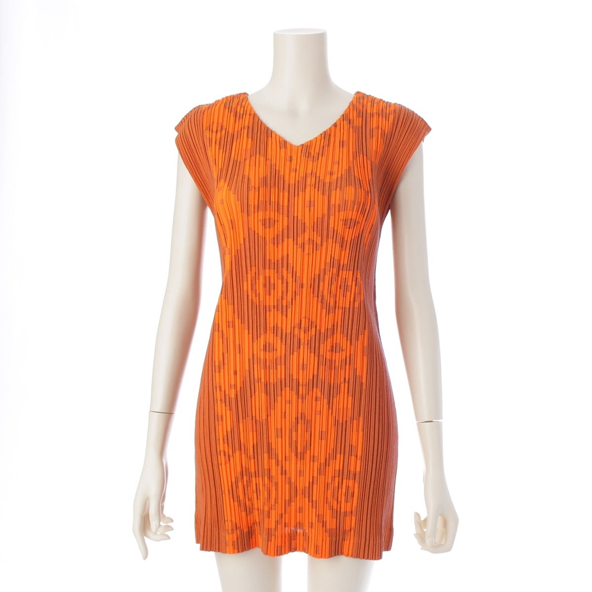 PLEATS PLEASE ISSEY  All-over print V-neck sleeveless Tunic dress PP51-JT535 Orange 3