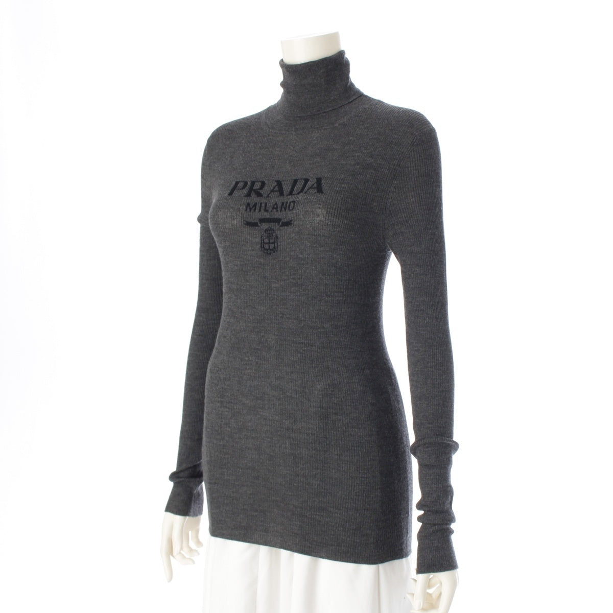 PRADA Superfine Wool logo turtleneck sweater Knit Top P26445 gray 40