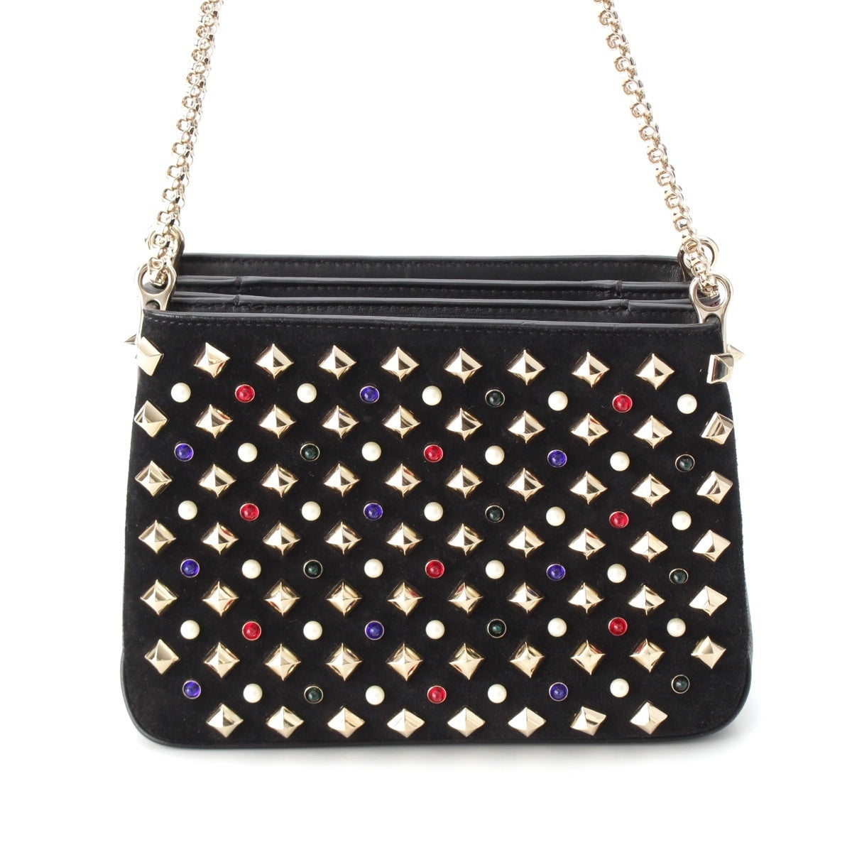 Christian Louboutin Trillby Small Leather suede Studs Chain Shoulder Bag black
