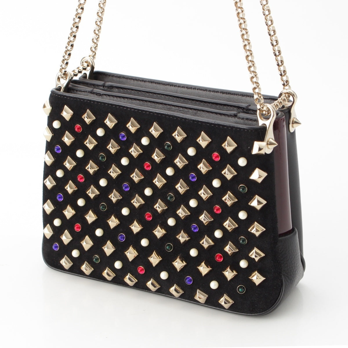 Christian Louboutin Trillby Small Leather suede Studs Chain Shoulder Bag black