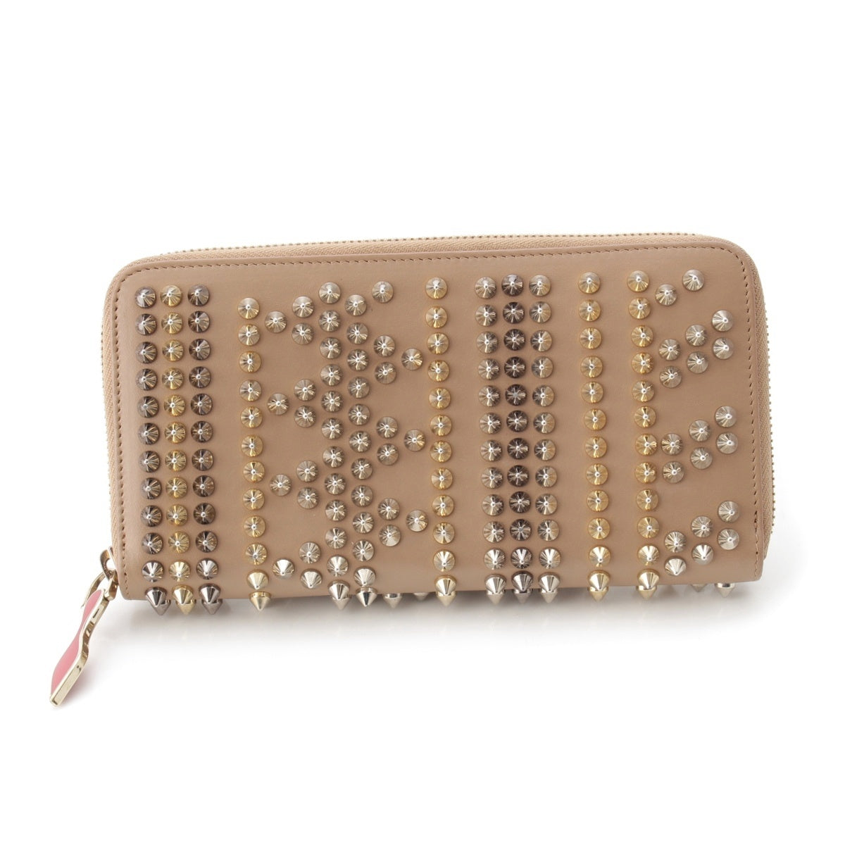Christian Louboutin Panettone Spike stud round zip wallet Purse beige