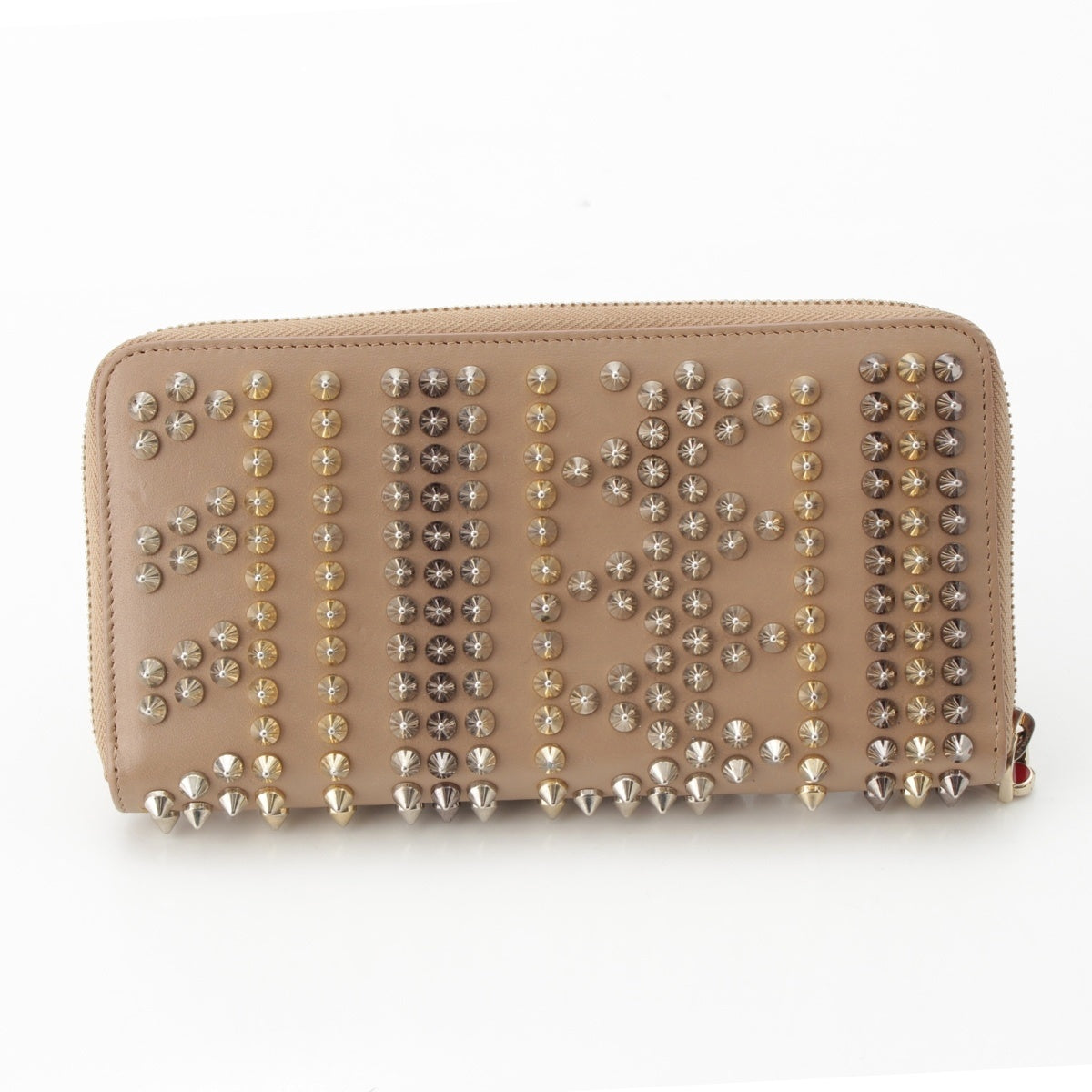 Christian Louboutin Panettone Spike stud round zip wallet Purse beige