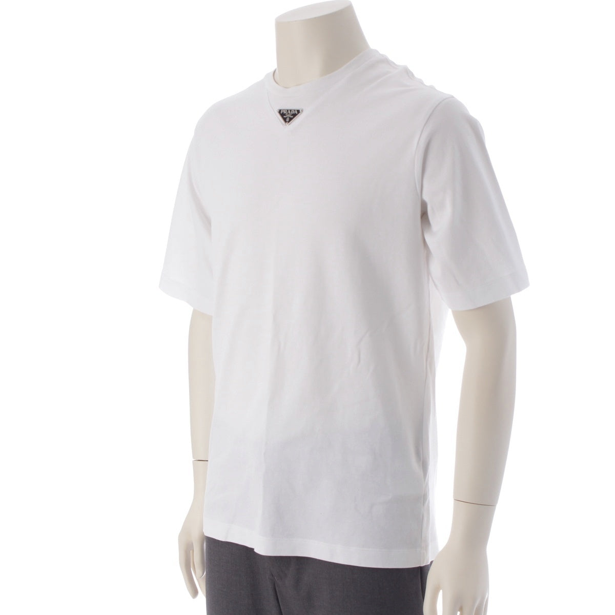 PRADA cotton Triangle logo Short sleeve T-shirt tops UJN861 white XS