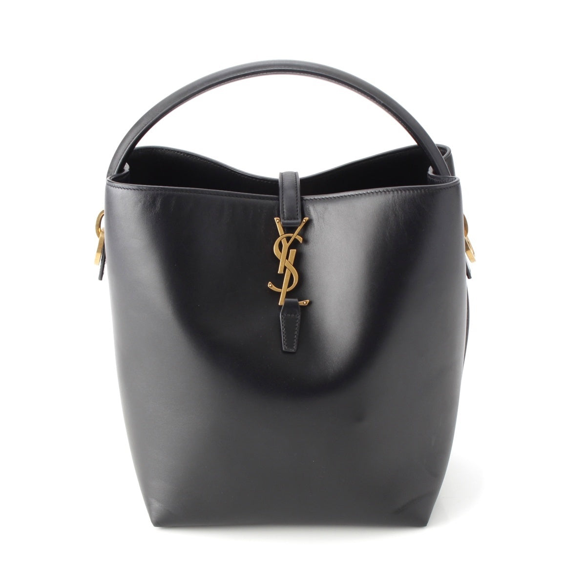 SAINT LAURENT LE37 Le Toronto Set leather Bucket 2WAY Shoulder Handbag 742828 Black Gold Metal