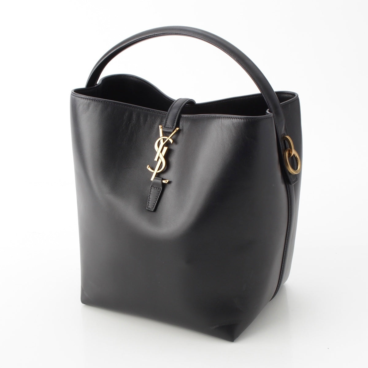 SAINT LAURENT LE37 Le Toronto Set leather Bucket 2WAY Shoulder Handbag 742828 Black Gold Metal