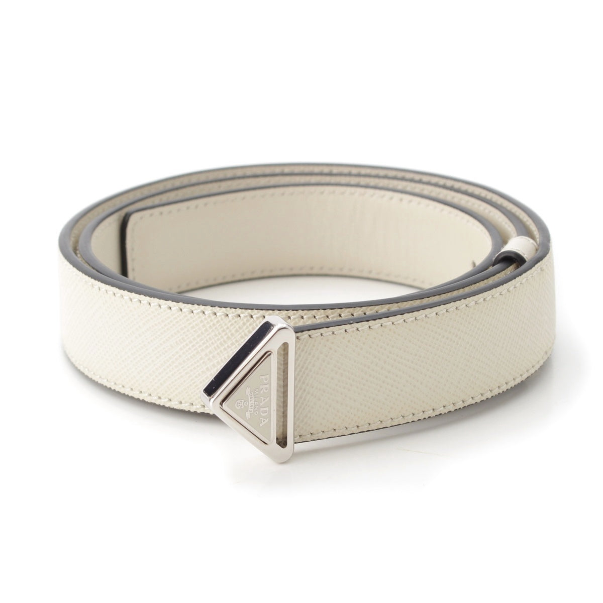 PRADA Safiano leather Triangle logo belt 1CC512 white 2