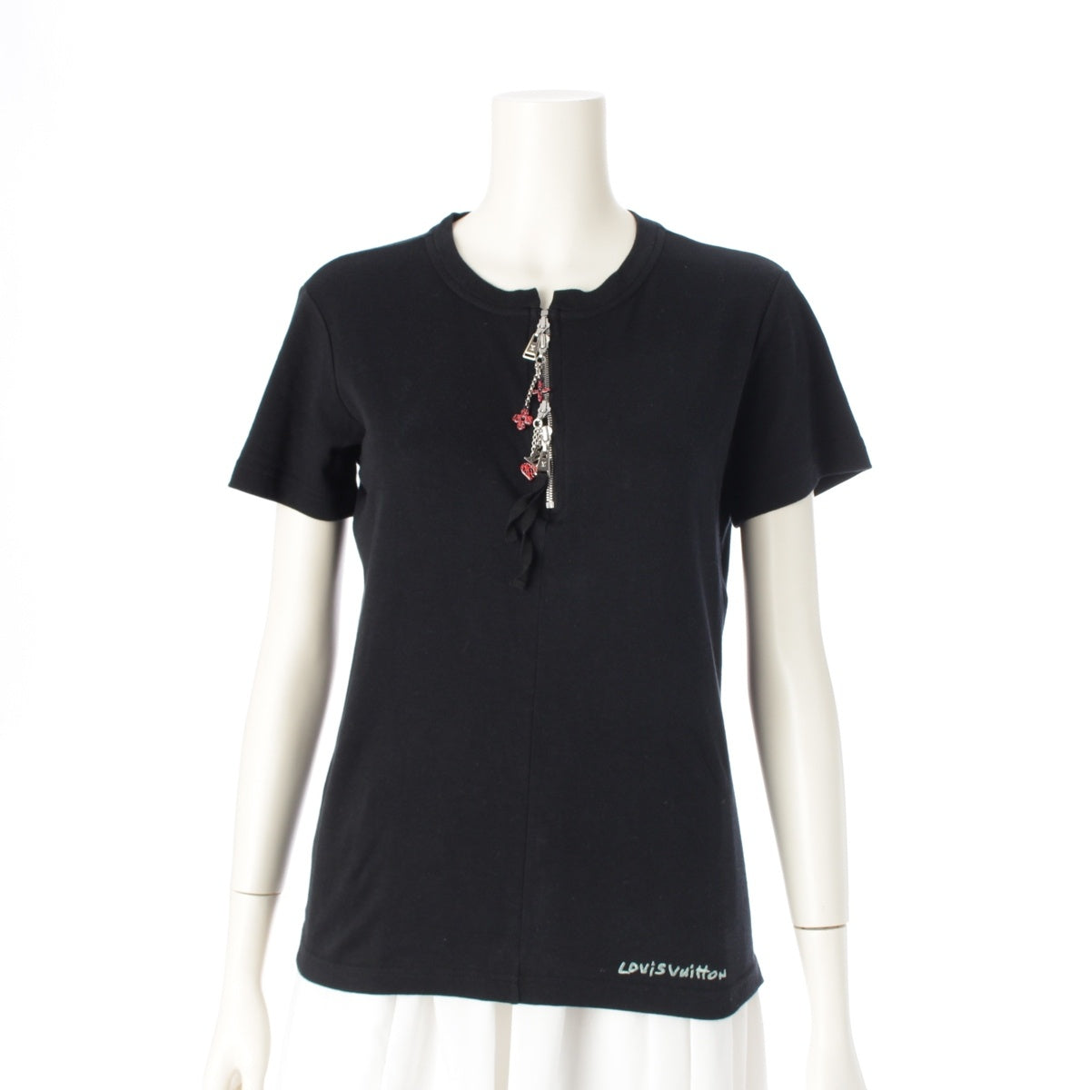 LOUIS VUITTON cotton Graffiti Charm Embroidery Half Zip Short Sleeve Cut tops black M