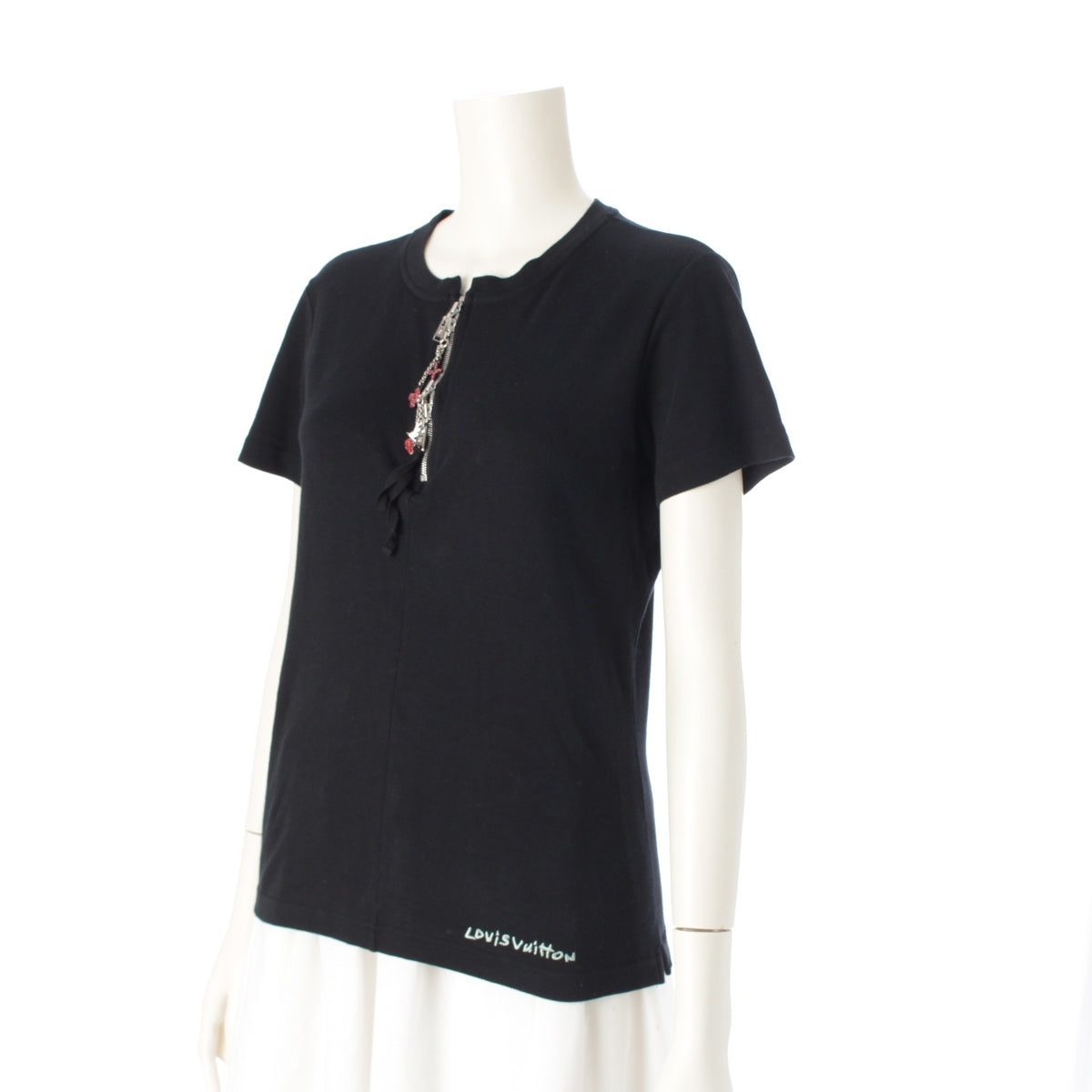 LOUIS VUITTON cotton Graffiti Charm Embroidery Half Zip Short Sleeve Cut tops black M
