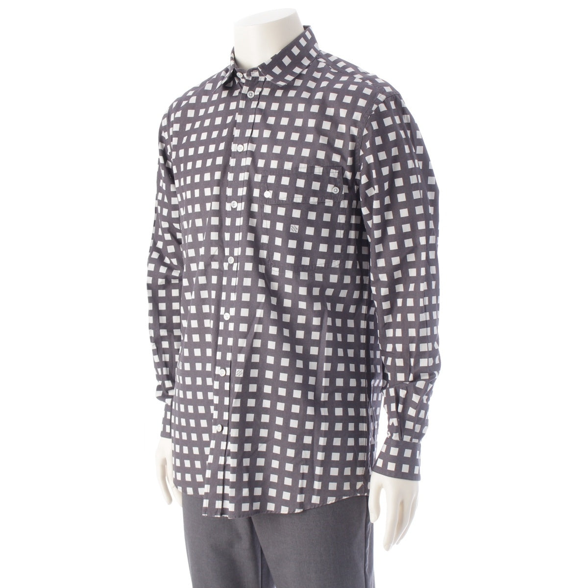 LOUIS VUITTON cotton ロゴ Check Long sleeve shirt White x gray M