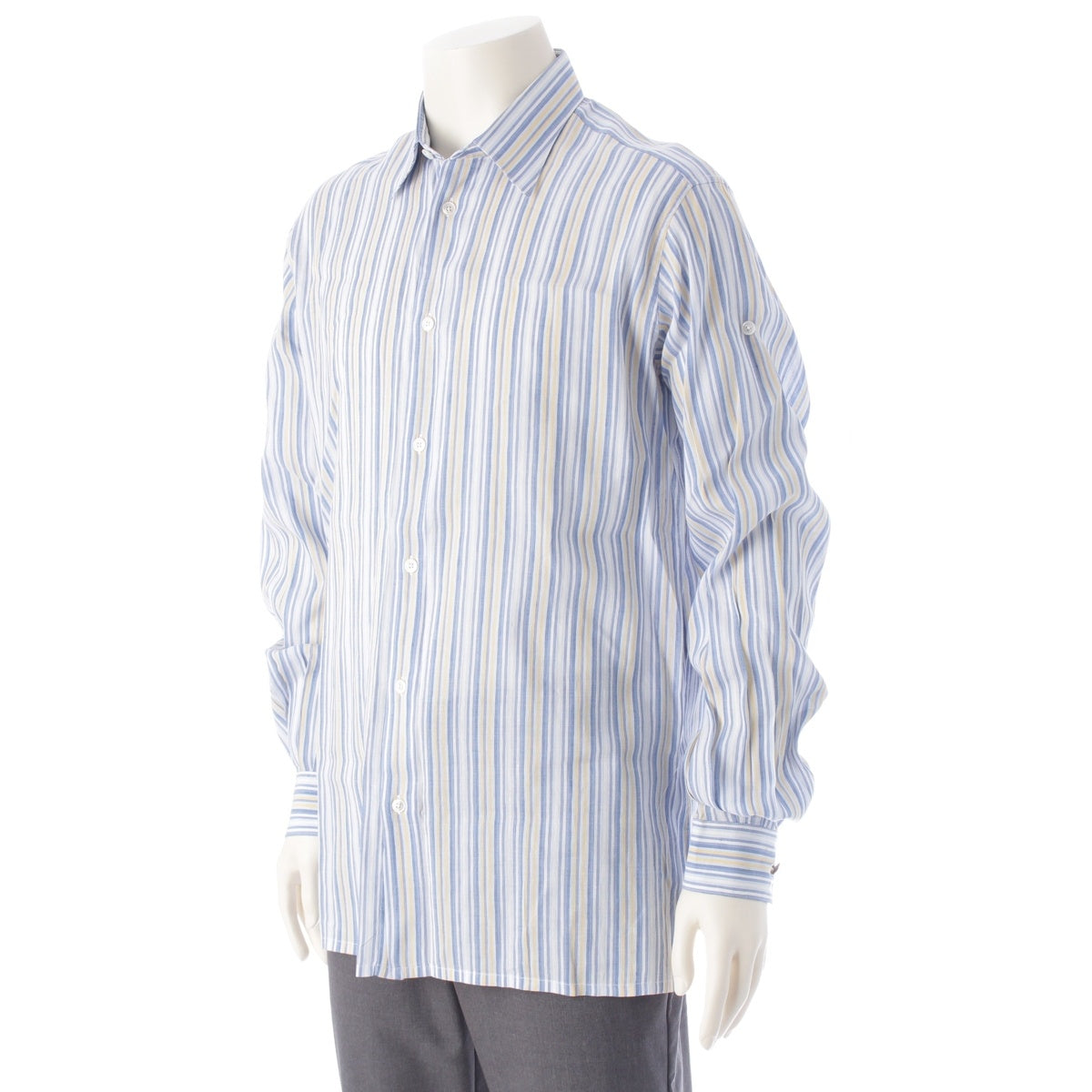 HERMES Cotton linen Serie Button Stripe Long sleeve shirt blue 40 15 3/4