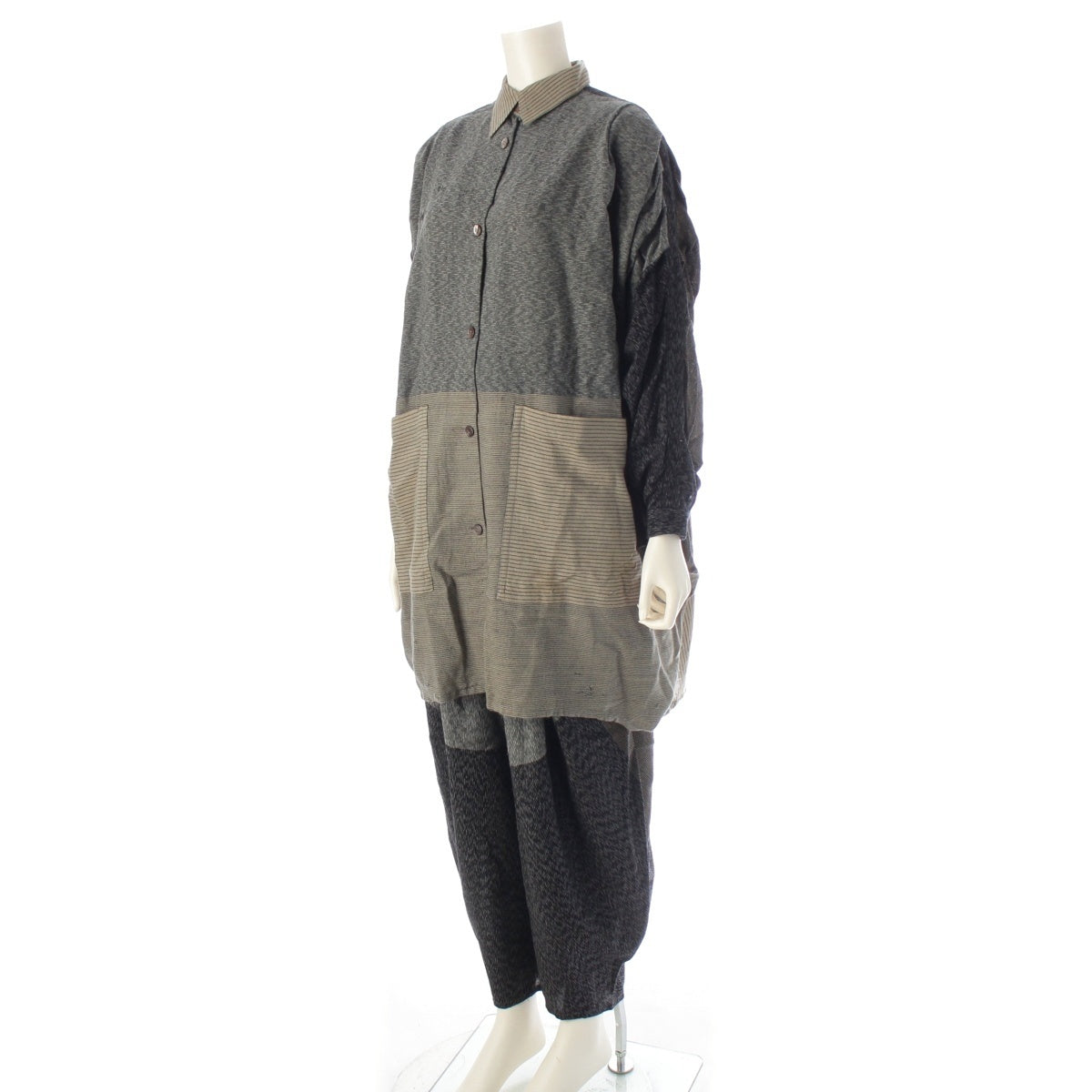 ISSEY MIYAKE Wool nylon Squid Hakama Transformed Shirt Pants setup flat surface Navy beige 9