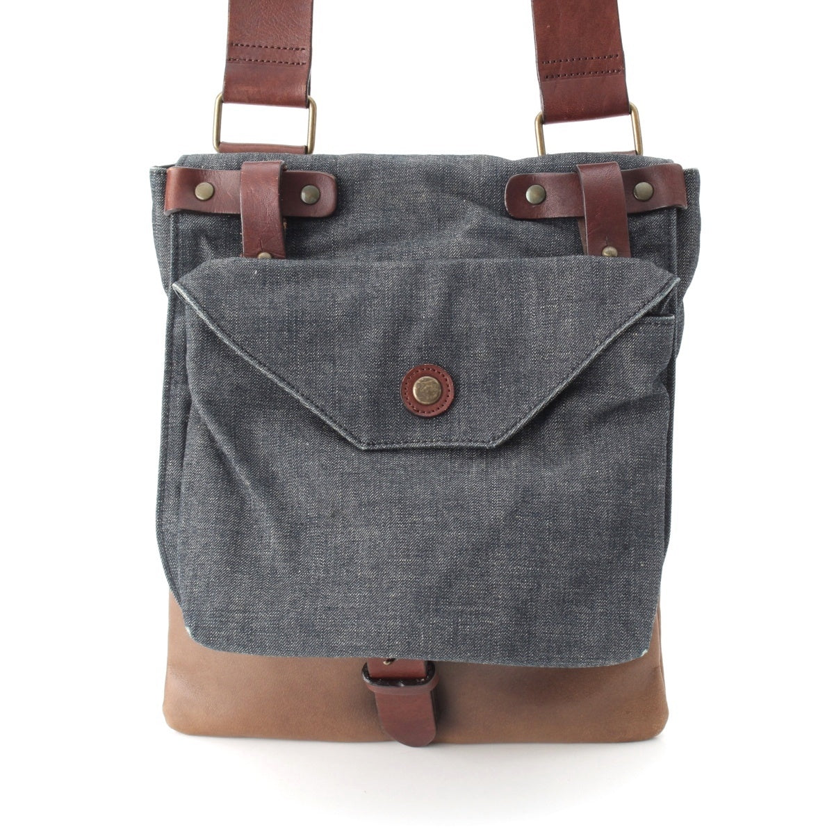 DRIES VAN NOTEN Leica period leather denim Shoulder Bag Blue brown