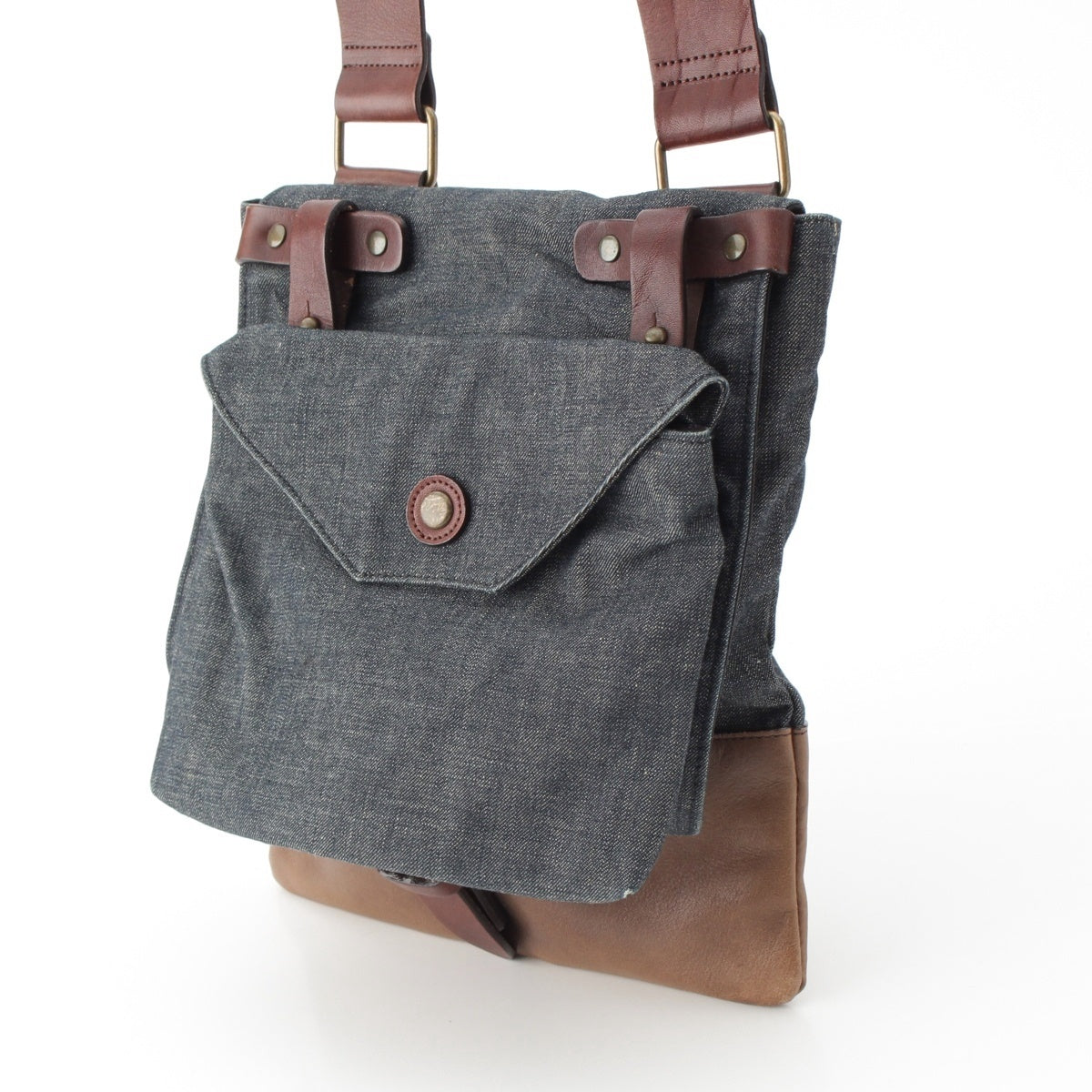 DRIES VAN NOTEN Leica period leather denim Shoulder Bag Blue brown