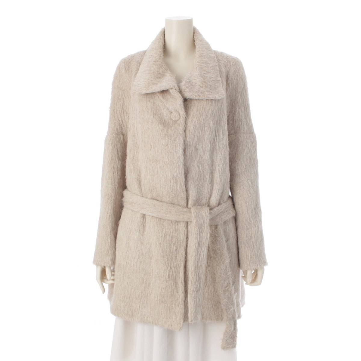 Chloe by phoebe Philo Alpaca wool Shaggy coat outer Belted Off White T38