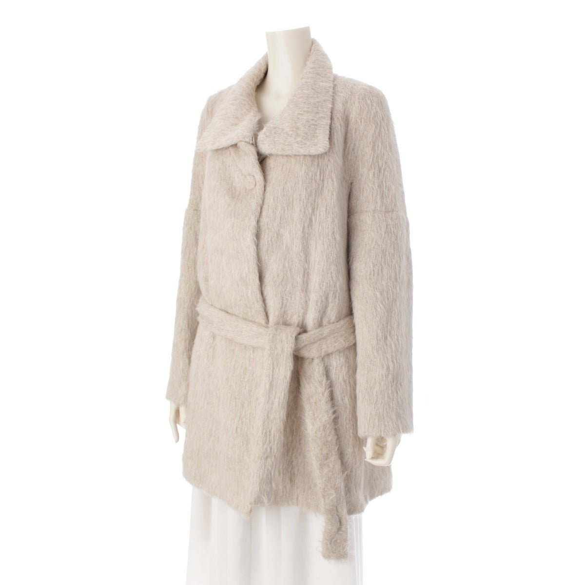 Chloe by phoebe Philo Alpaca wool Shaggy coat outer Belted Off White T38
